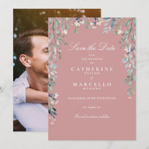 Save The Date Fleurs sauvages rose pâle Rose floral Mariage phot