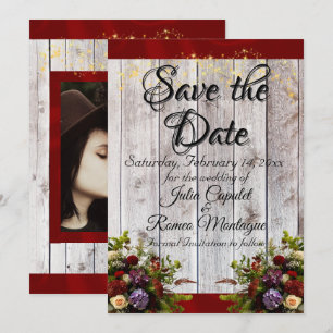 Save The Date Fleurs sauvages, ruban et lumières - Rouge