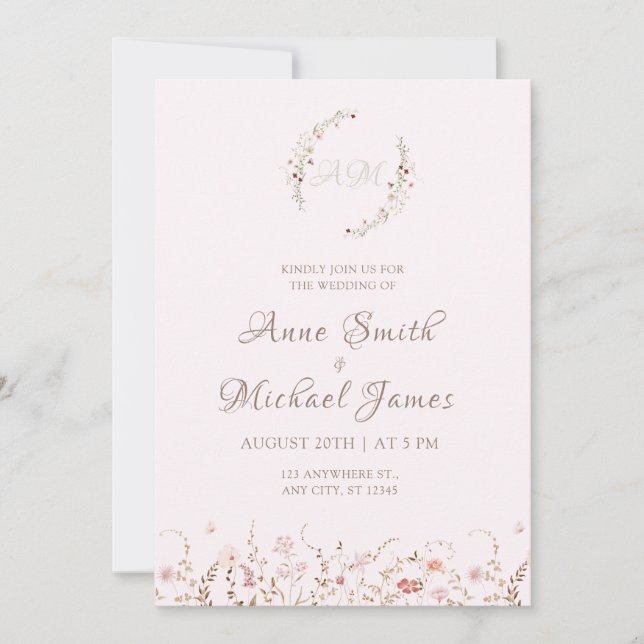 Save The Date Fleurs sauvages rustiques avec photo florale boho  (Devant)