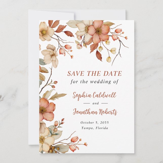 Save The Date Fleurs sauvages rustiques Mariage d'automne (Devant)