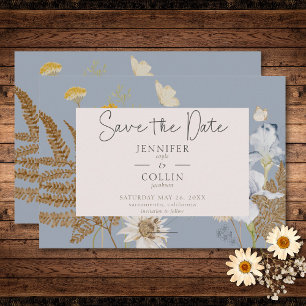 Save The Date Fleurs sauvages sur Mariage Dusty Blue