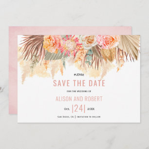 Save The Date Fleurs séchées et pampas herbe taché rose doux