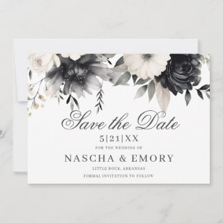 Save The Date Fleurs Sombres Bohème Mariage Crème Noir