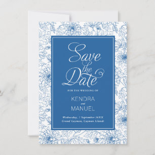 Save The Date Fleurs Toile Bleu Français Mariage Chinoiserie