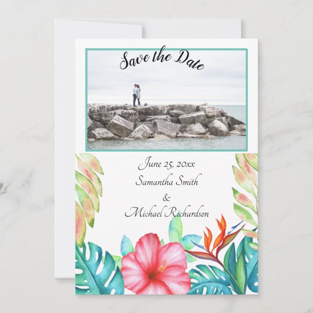 Save The Date Fleurs tropicales blanches Photo (Devant)