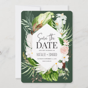 Save The Date Fleurs tropicales rose, sarcelle et orchidée