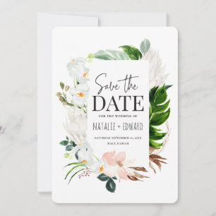 Save The Date Fleurs tropicales rose, sarcelle et orchidée
