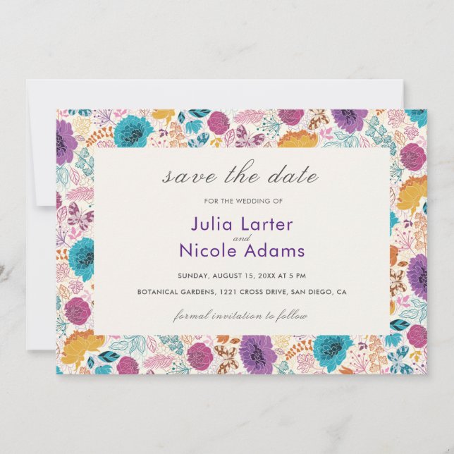 Save The Date Fleurs turquoises de prairie de printemps jaune vi (Devant)
