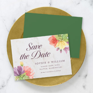 Save The Date Fleurs Vibrantes en Marbre - Épargnez la Date