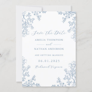 Save The Date Fleurs Vintage Bleu Poussiéreux Mariage Épargnez L