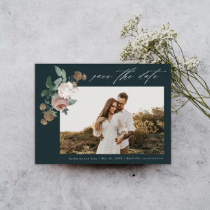 Save The Date Fleurs Vintage Photo Mariage Étape à Sauvegarder