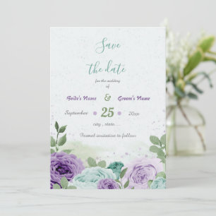 Save The Date fleurs violettes bleues verdure botanique