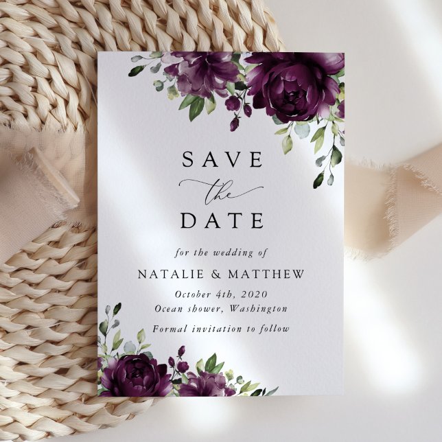 Save The Date Fleurs violettes, Fleurs de prunes, Boho, Mariage  (Créateur téléchargé)