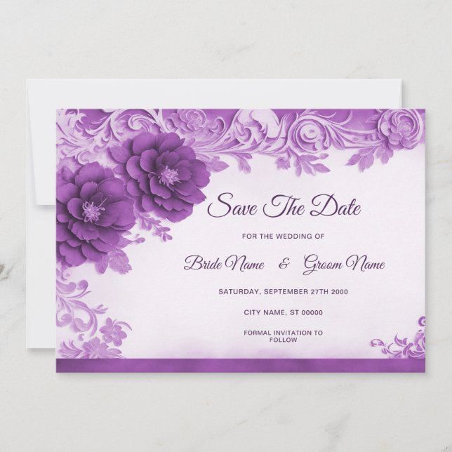 Save The Date Fleurs violettes Flore Économisez La Date (Devant)