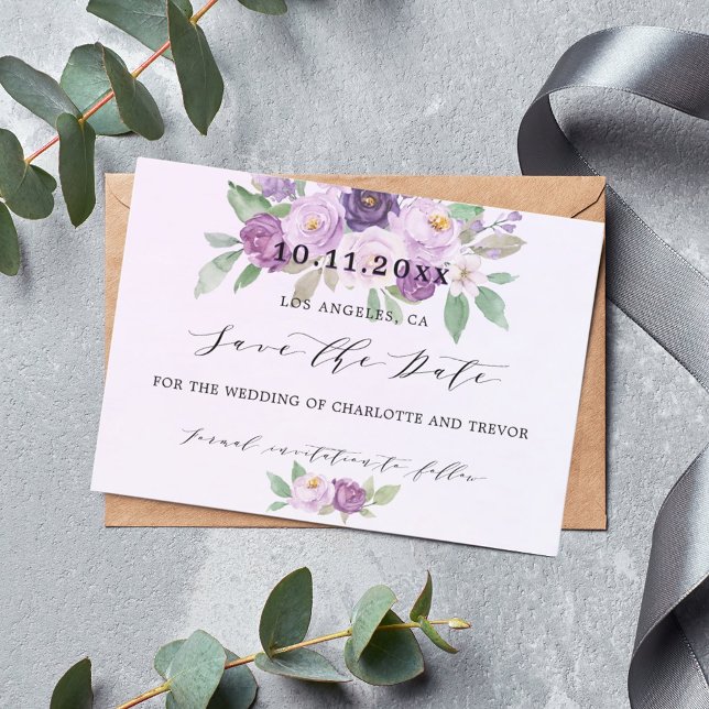 Save The Date Fleurs violettes mariages (Créateur téléchargé)
