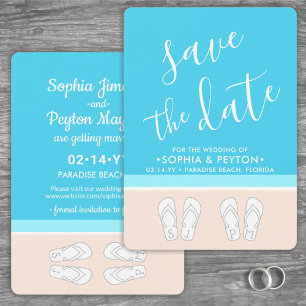 Save The Date Flip Flops Monogramme Plage Mariage Moderne Simple