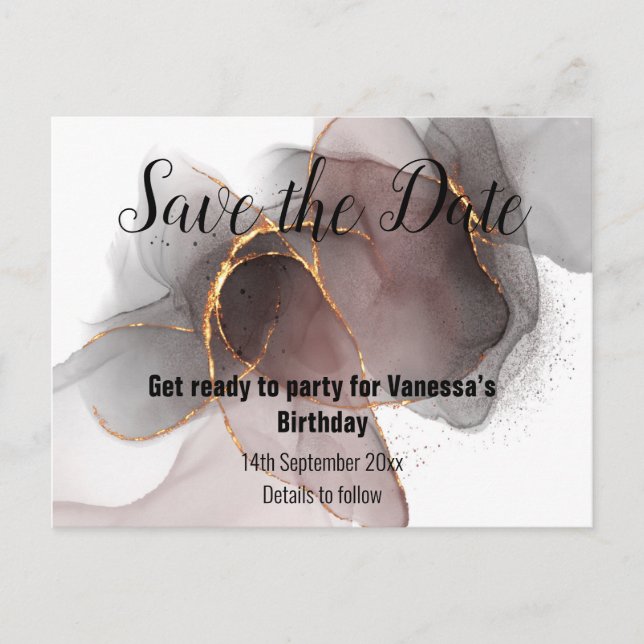 SAVE THE DATE FLOATING ROSE ANNOUNCEMENT POSTCARD (Front)