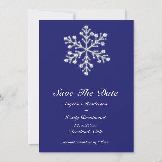Save The Date Flocon de neige d'hiver Enregistrer la date indigo (Devant)