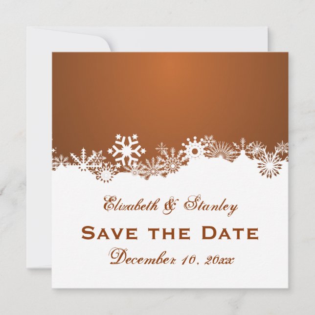 Save The Date Flocon de neige mariage d'hiver marron Enregistrer (Devant)