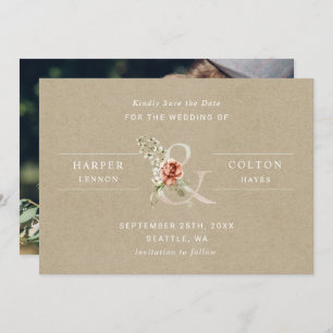 Save The Date Floral Ampersand Rustique Kraft Photo Mariage