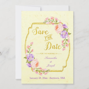 Save the Date Floral and Gold Customizable Card