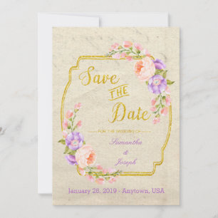 Save the Date Floral and Gold on Parchment STD
