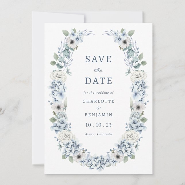 Save The Date Floral bleu Enregistrer la date (Devant)