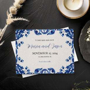 Save The Date Floral bleu mexicain Élégant Mariage Fiesta