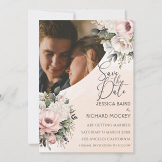 Save The Date Floral Blush rose Mariage Photo Enregistrer la car
