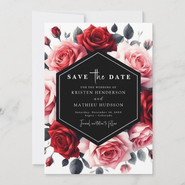 Save The Date Floral Boho Crimson Mariage rouge (Devant)