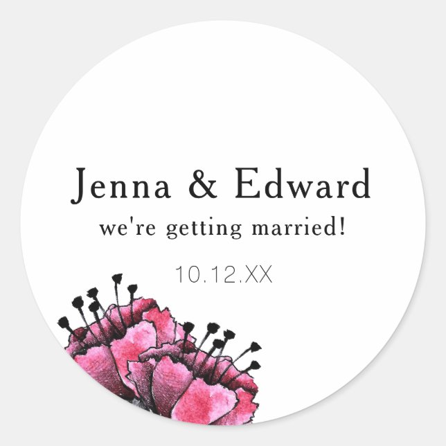 Save the Date Floral Classic Round Sticker (Front)