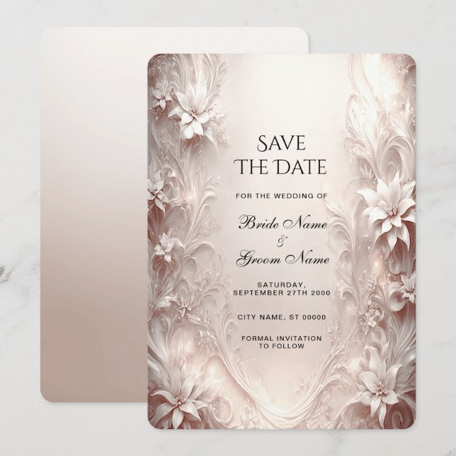 Save The Date Floral D'Ivoire Blanc Enregistrer La Date (Devant / Derrière)