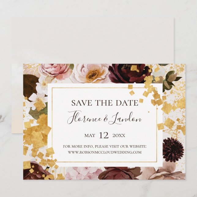 Save The Date Floral flush moderne | Aquarelle horizontale Enreg (Devant / Derrière)