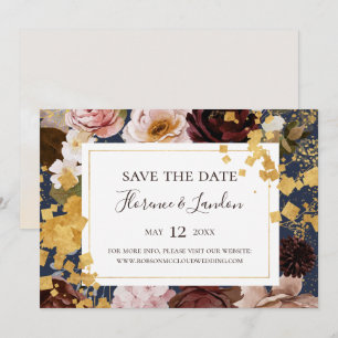 Save The Date Floral flush moderne   Marine Horizontal Enregistr