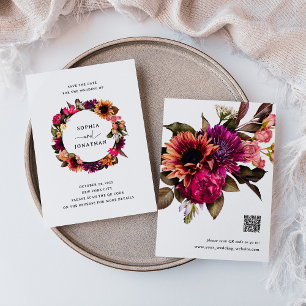 Save The Date Floral gras   Coloré et élégant avec code QR