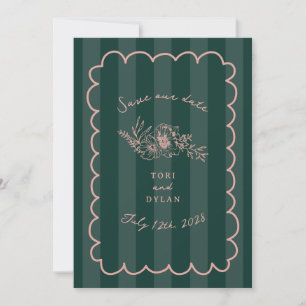 Save The Date Floral Green Stripe Botanique Enregistrer La Date