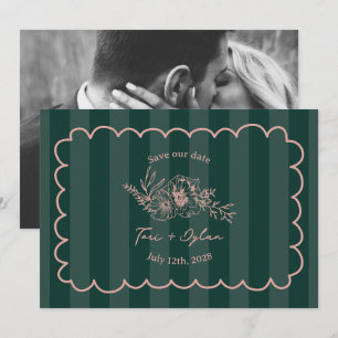 Save The Date Floral Green Stripe Botanique Enregistrer La Date 