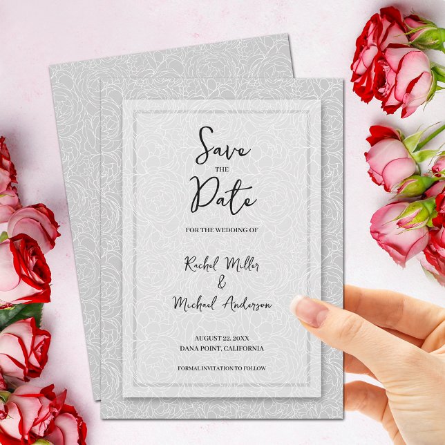 Save The Date Floral Grey Code QR Mariage (Créateur téléchargé)