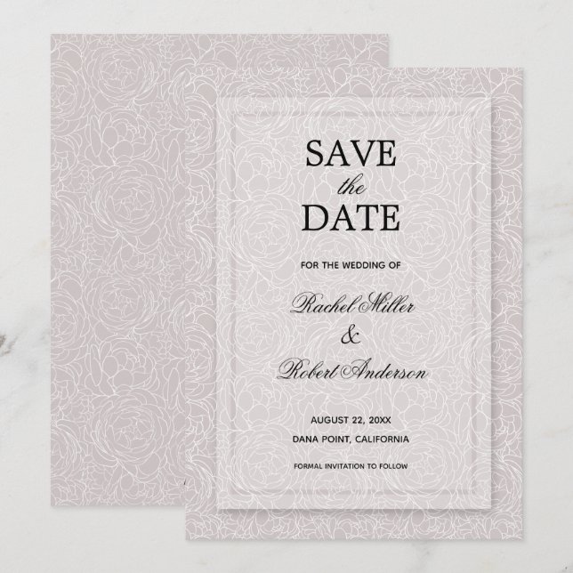 Save The Date Floral Grey Lilac (Devant / Derrière)