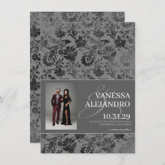 Save The Date Floral gris foncé