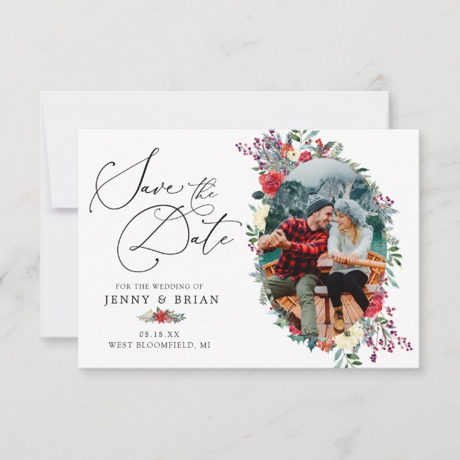Save The Date Floral hivernal rustique | Photo Enregistrer la da (Devant)