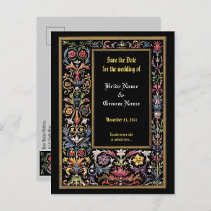 Save the Date Floral Illuminated Medieval Postcard