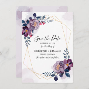 Save The Date Floral Mariage de feuillage géométrique violet