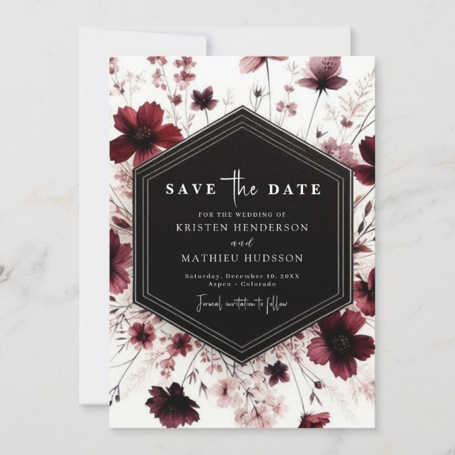 Save The Date Floral Mariage numérique Bourgogne (Devant)