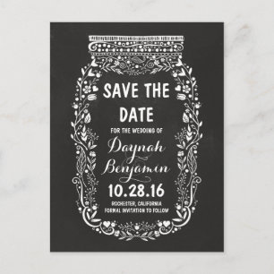 SAVE THE DATE FLORAL MASON JAR CHALKBOARD ANNOUNCEMENT POSTCARD