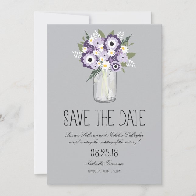 Save The Date Floral Mason Jar Enregistrer la date (Devant)