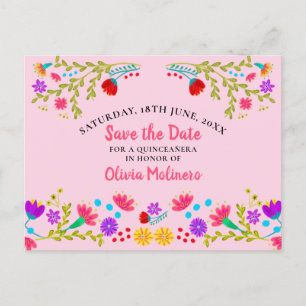 Save the Date Floral Mexican Fiesta Pink Announcement Postcard