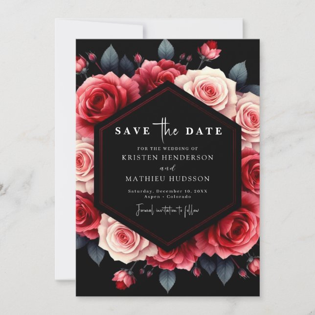 Save The Date Floral minimal Crimson Mariage rouge (Devant)