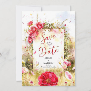 Save The Date Floral moderne Crimson Rouge Roses Mariage