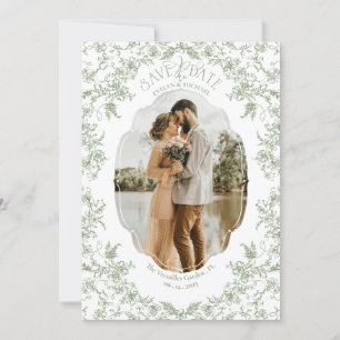 Save The Date Floral Romance Chinoiserie Classic Love Sage Green